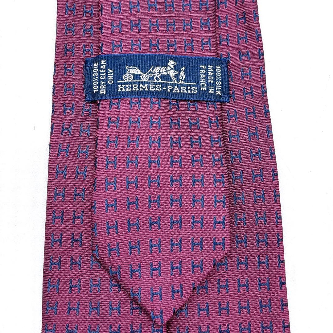 HERMES ネクタイ ワインレッド H総柄 シルク　ファソネ
