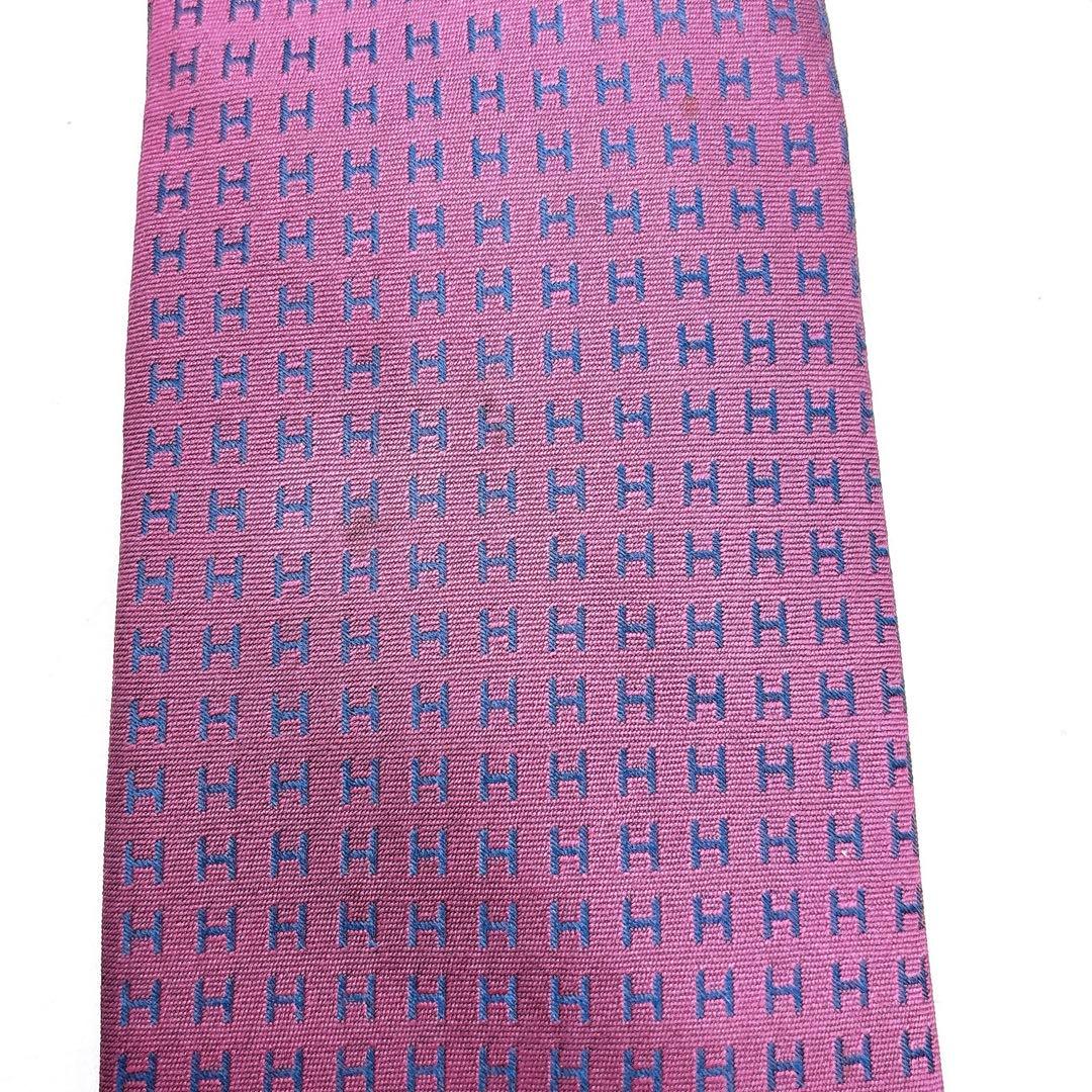 HERMES ネクタイ ワインレッド H総柄 シルク　ファソネ