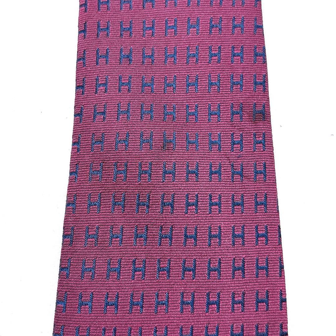 HERMES ネクタイ ワインレッド H総柄 シルク　ファソネ