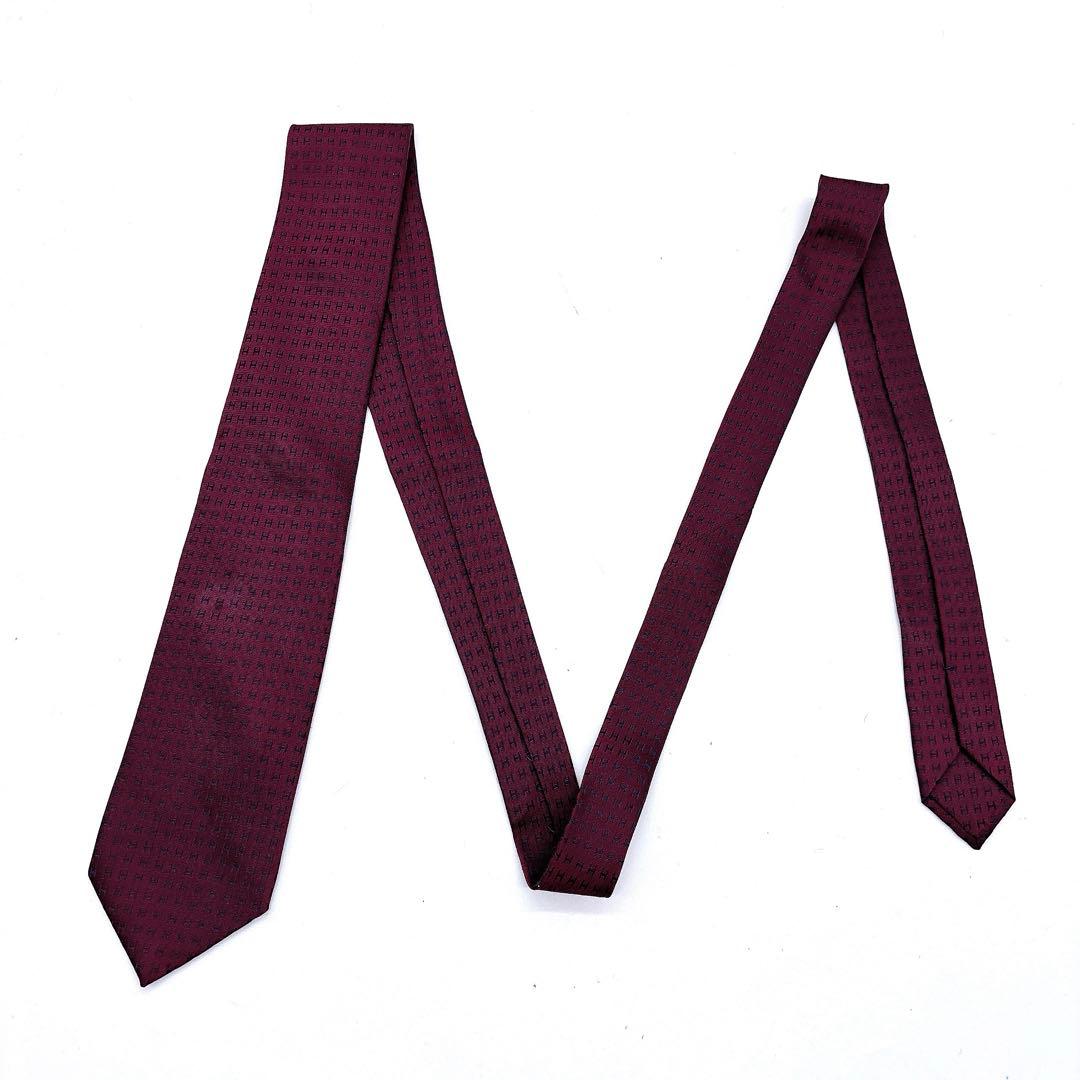 HERMES ネクタイ ワインレッド H総柄 シルク　ファソネ