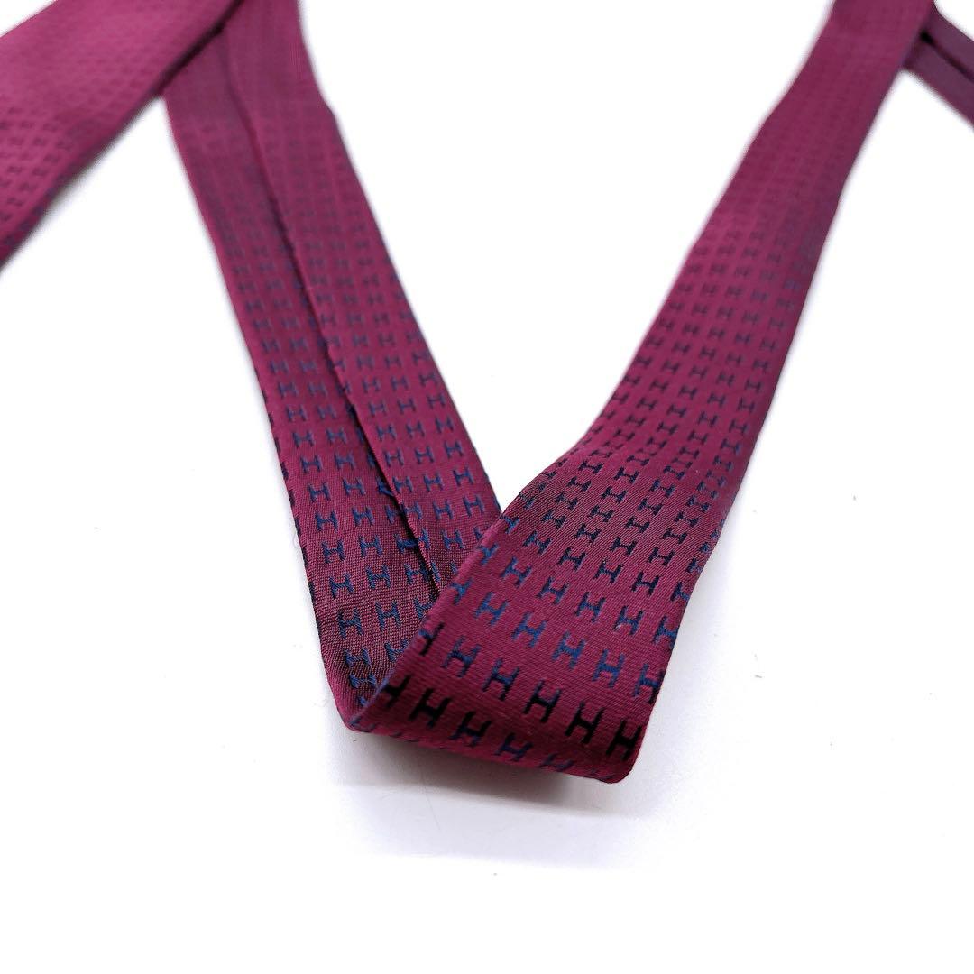 HERMES ネクタイ ワインレッド H総柄 シルク　ファソネ