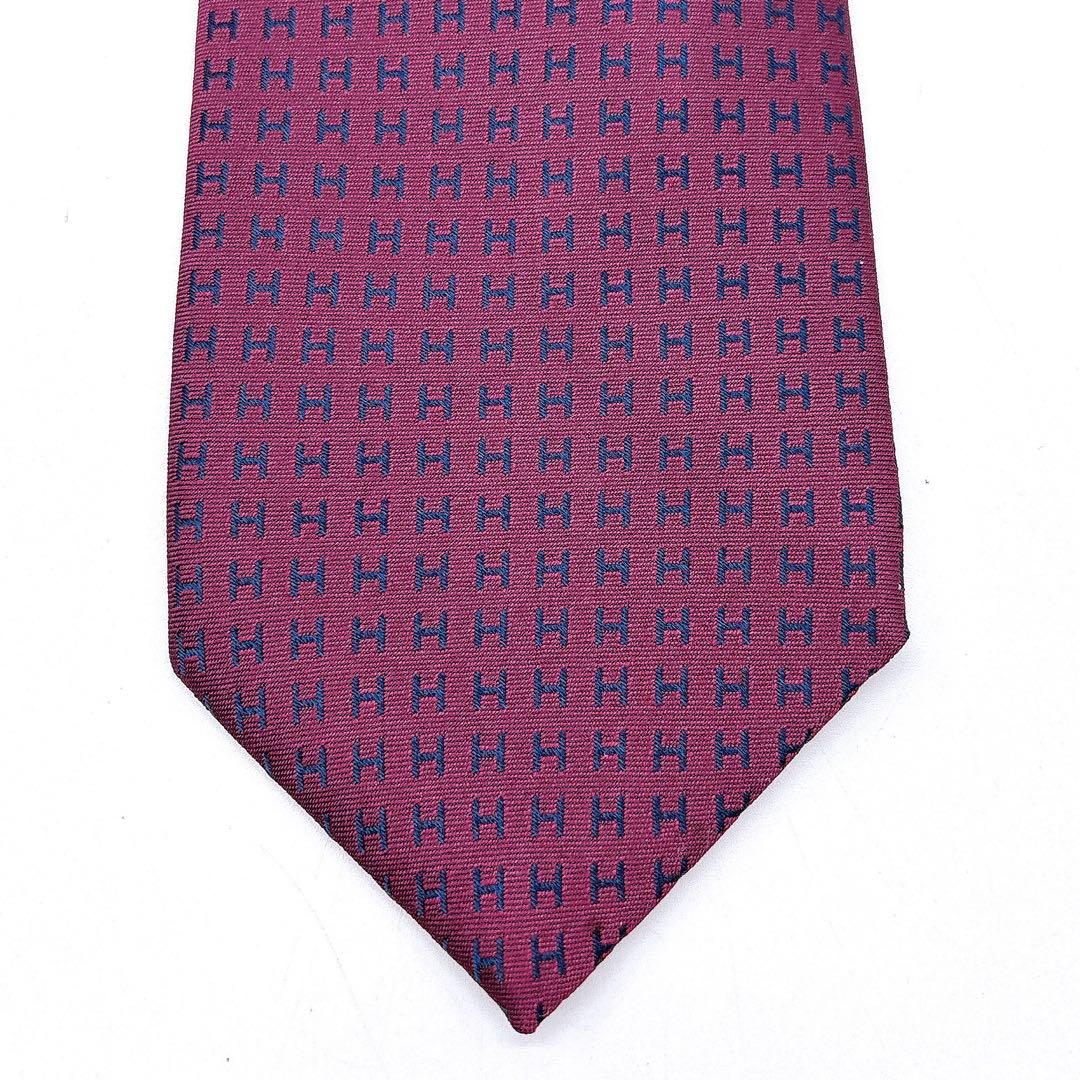 HERMES ネクタイ ワインレッド H総柄 シルク　ファソネ
