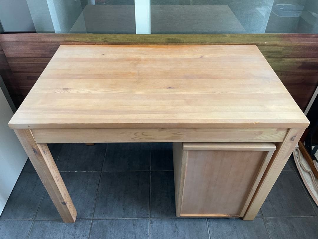 ■Muji/無印良品 天然木 無垢材 デスク/机 + デスクワゴン/キャビネット