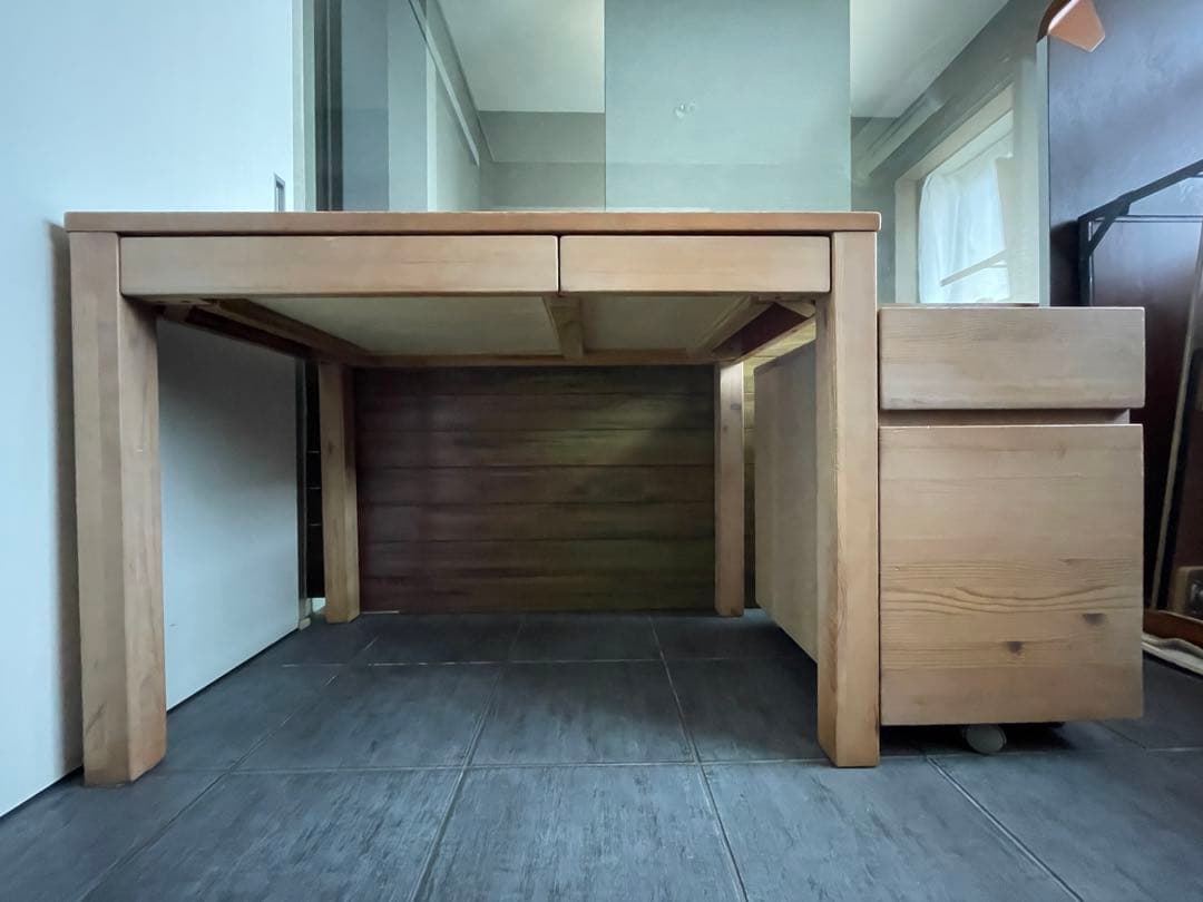 ■Muji/無印良品 天然木 無垢材 デスク/机 + デスクワゴン/キャビネット