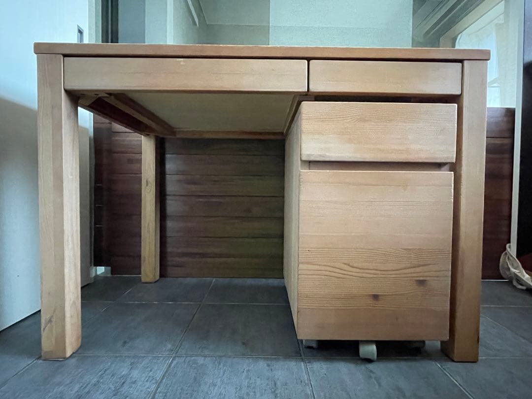 ■Muji/無印良品 天然木 無垢材 デスク/机 + デスクワゴン/キャビネット