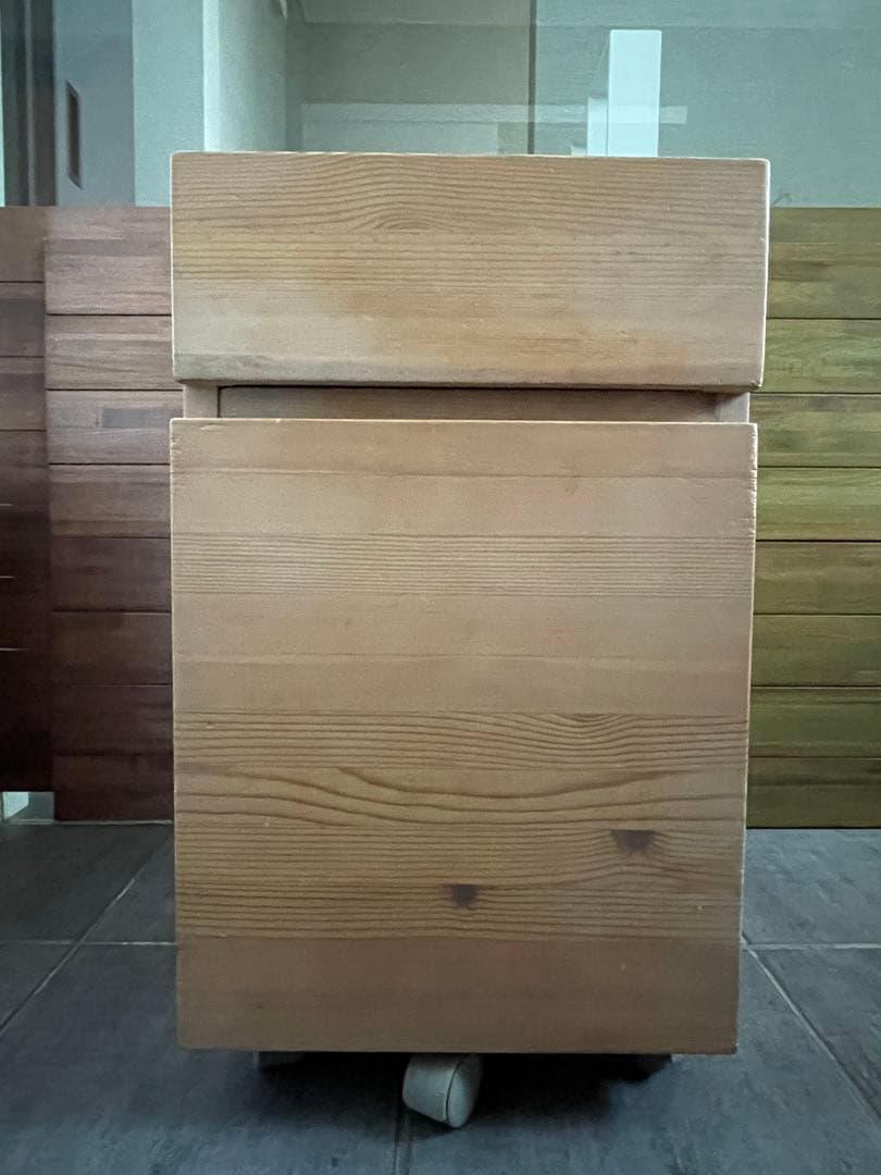 ■Muji/無印良品 天然木 無垢材 デスク/机 + デスクワゴン/キャビネット