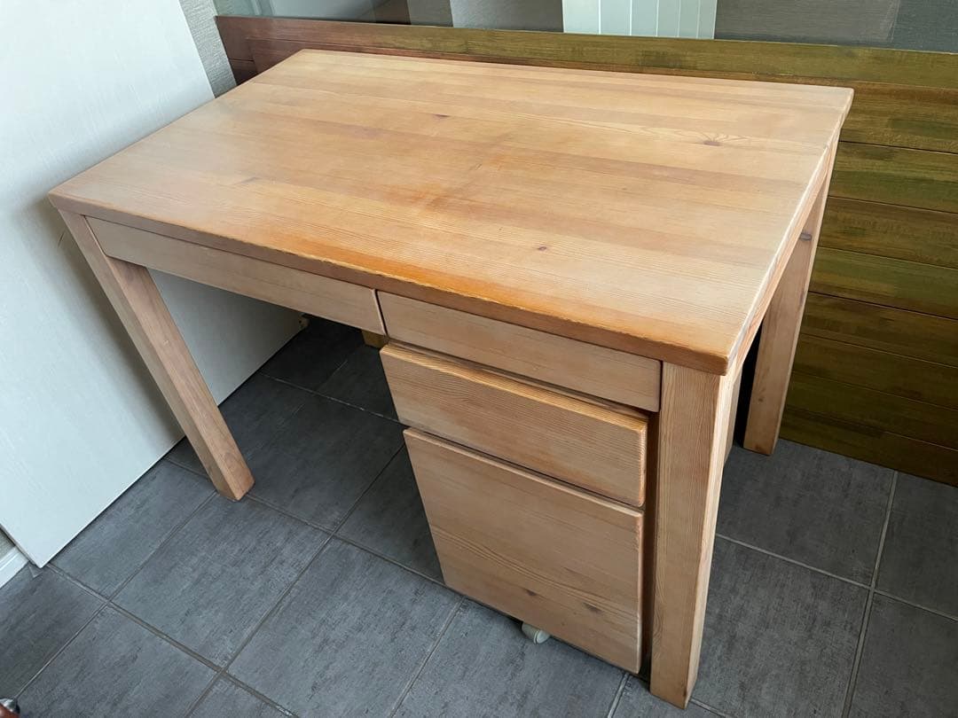 ■Muji/無印良品 天然木 無垢材 デスク/机 + デスクワゴン/キャビネット