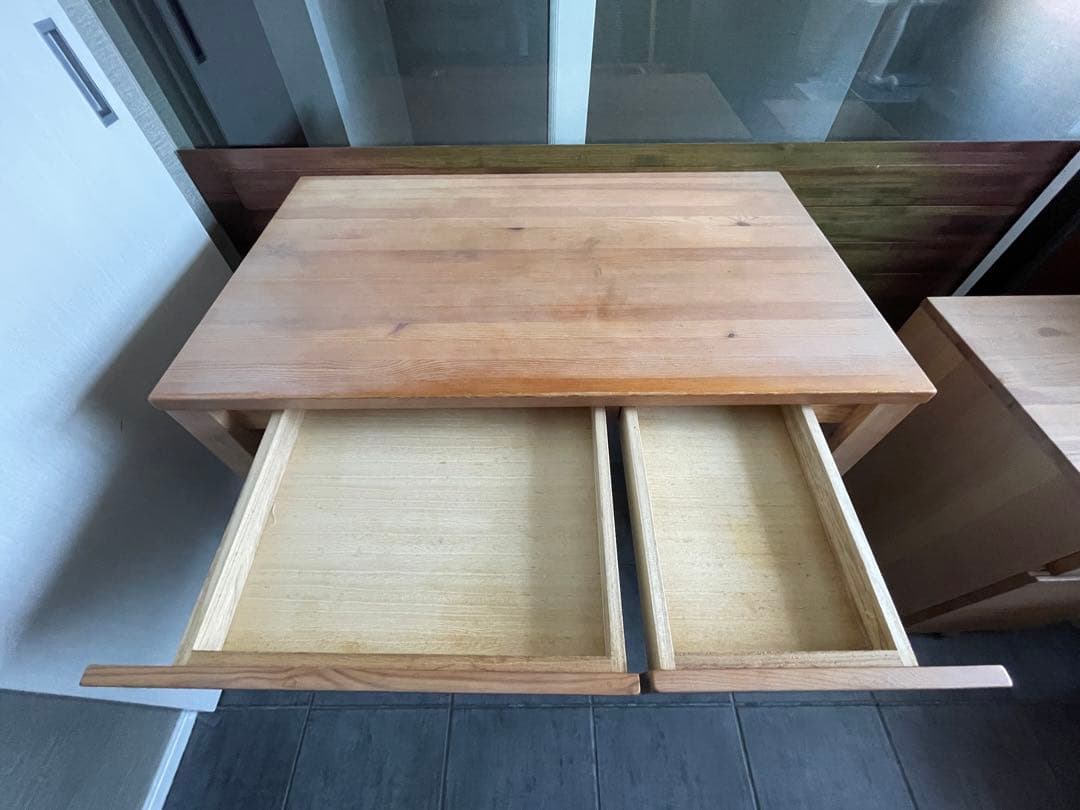 ■Muji/無印良品 天然木 無垢材 デスク/机 + デスクワゴン/キャビネット