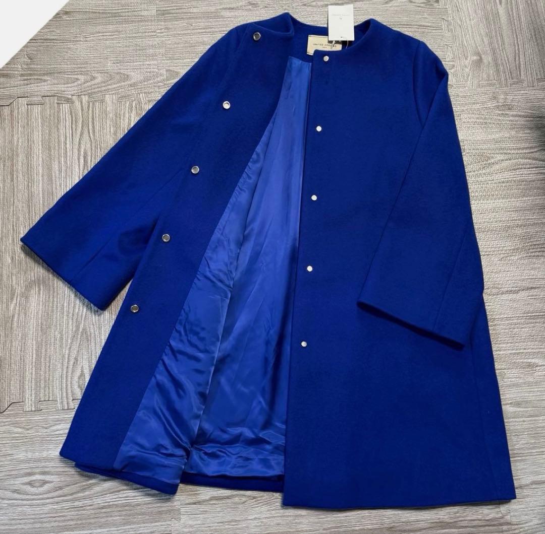定価5万 ユナイテッドアローズ 38 ロイヤルブルー ノーカラーミドル丈コート