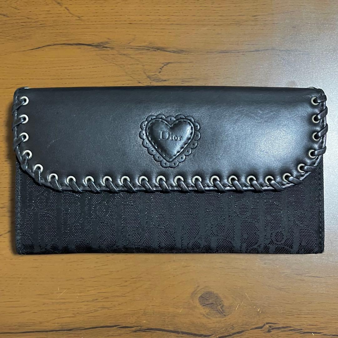 クリスチャンディオール Dior ビンテージ エスニック ハート 長財布 黒