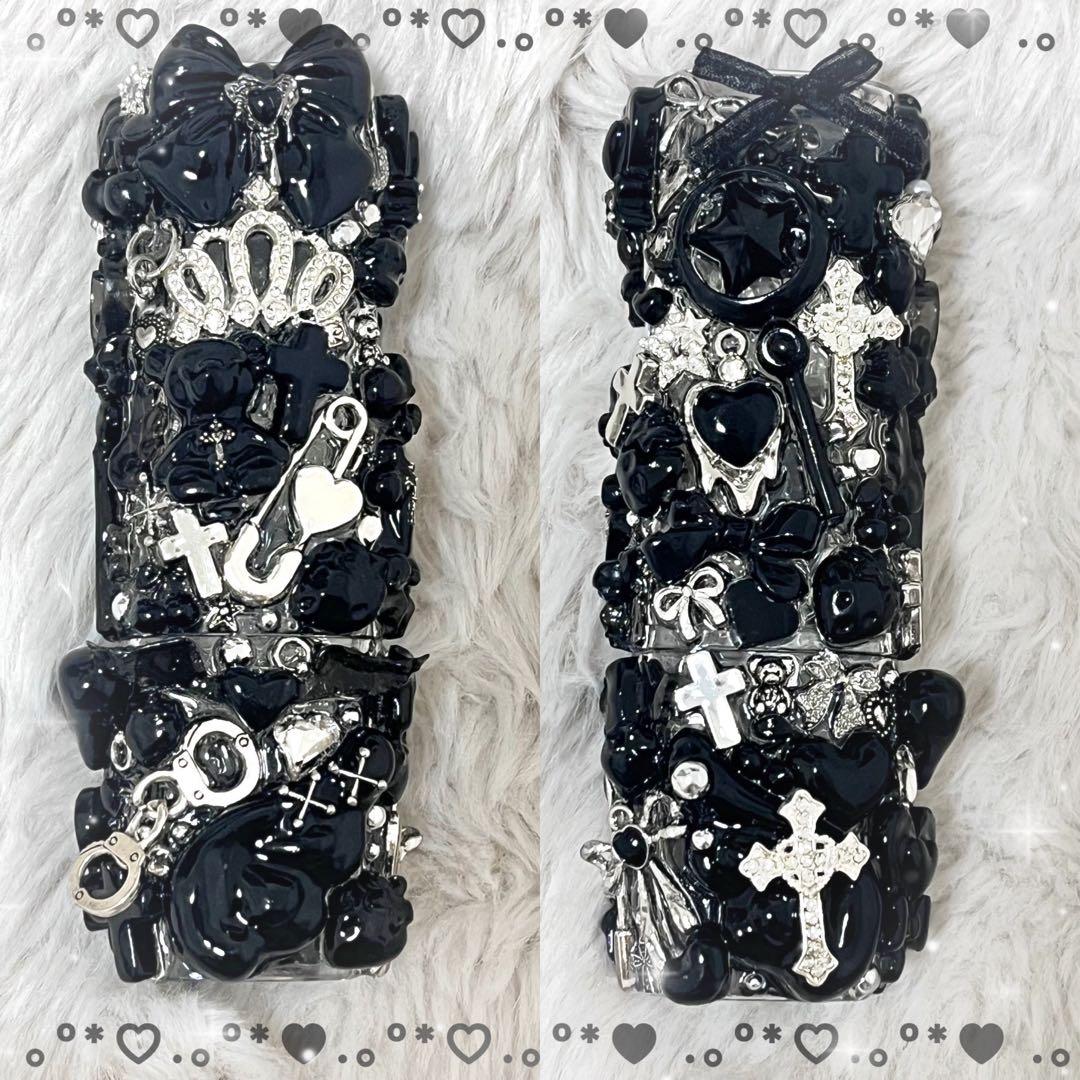 IQOSケースデコ　イルマワンケースデコ　ブラック　シルバー　全面デコ