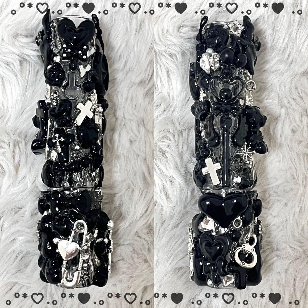 IQOSケースデコ　イルマワンケースデコ　ブラック　シルバー　全面デコ