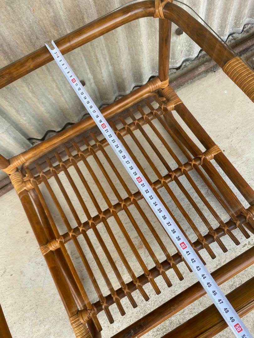 ラタン　センターテーブル　ガラステーブル　机　サイドテーブル　レトロ　藤