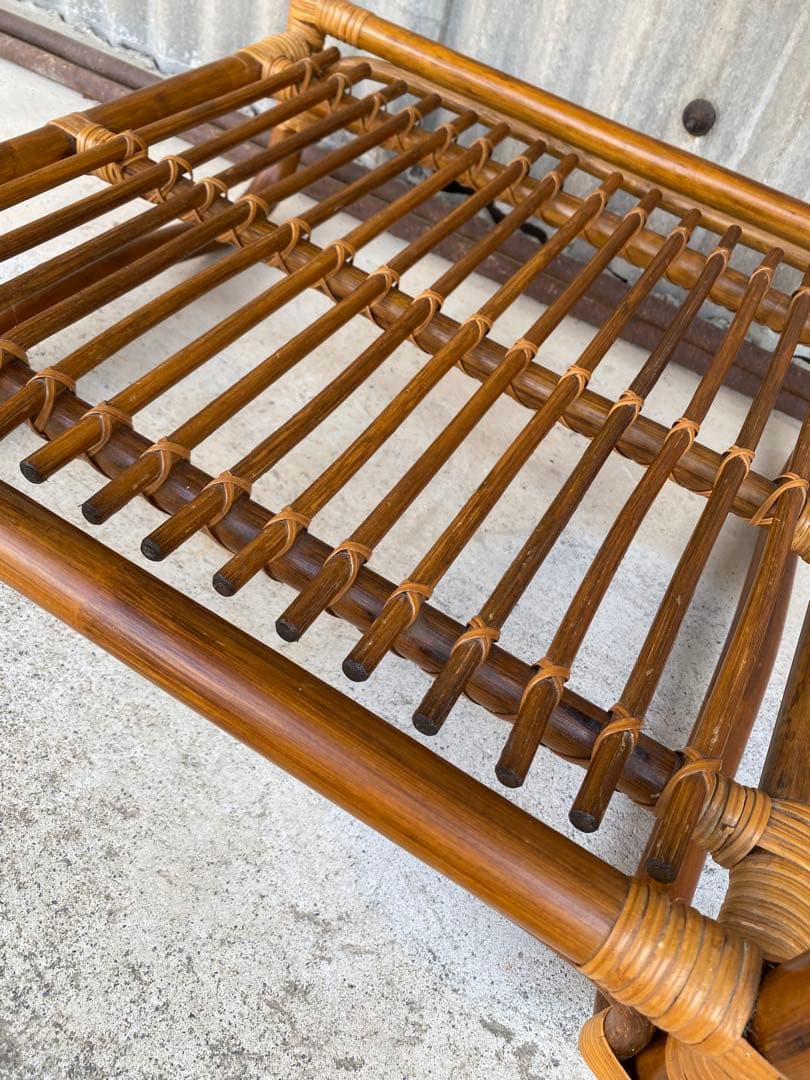 ラタン　センターテーブル　ガラステーブル　机　サイドテーブル　レトロ　藤