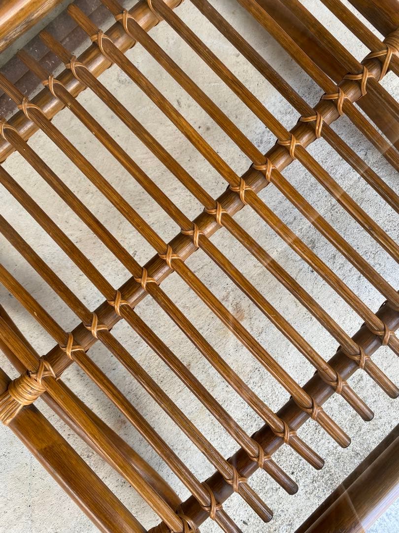 ラタン　センターテーブル　ガラステーブル　机　サイドテーブル　レトロ　藤