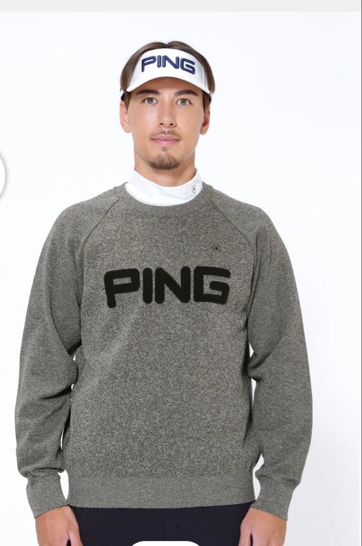 新品タグ付き　PING ピン ロゴパイルジャガードクルーネックニット LL