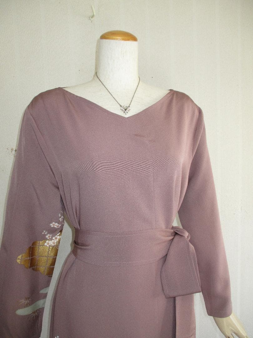 L～2Ｌサイズ　訪問着からの着物リメイクドレスです　着丈１１９cm