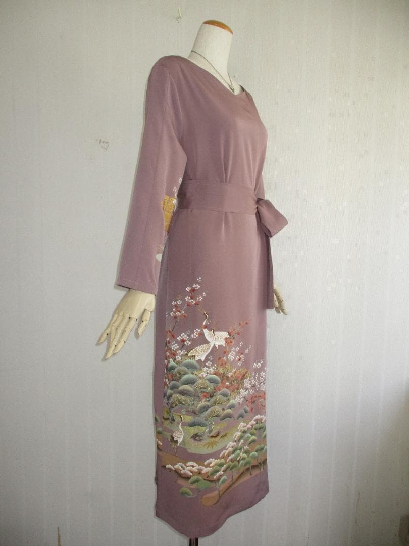 L～2Ｌサイズ　訪問着からの着物リメイクドレスです　着丈１１９cm