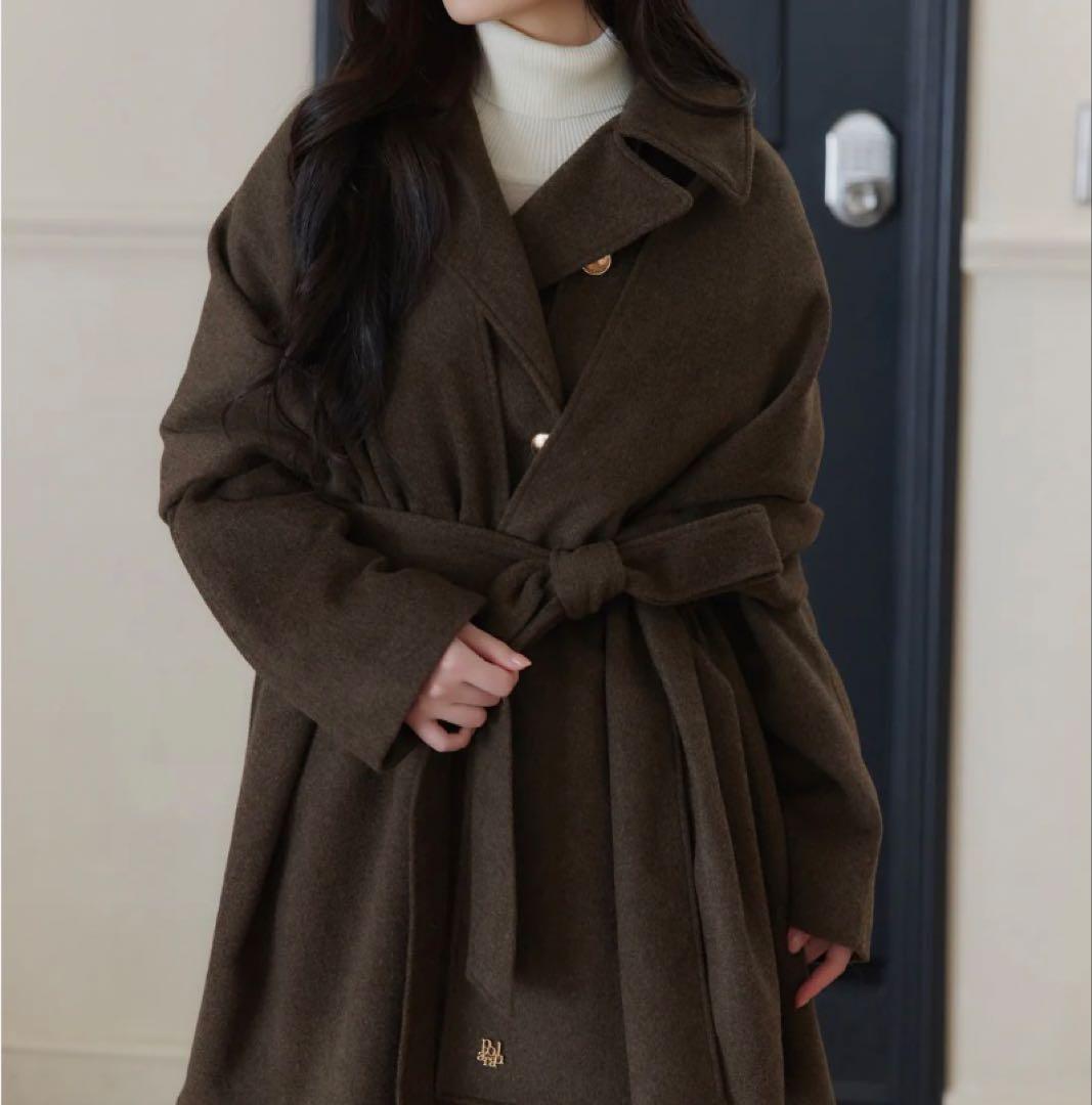 完売 poláura ポローラ MANYWAYウールロングトレンチコートブラウン