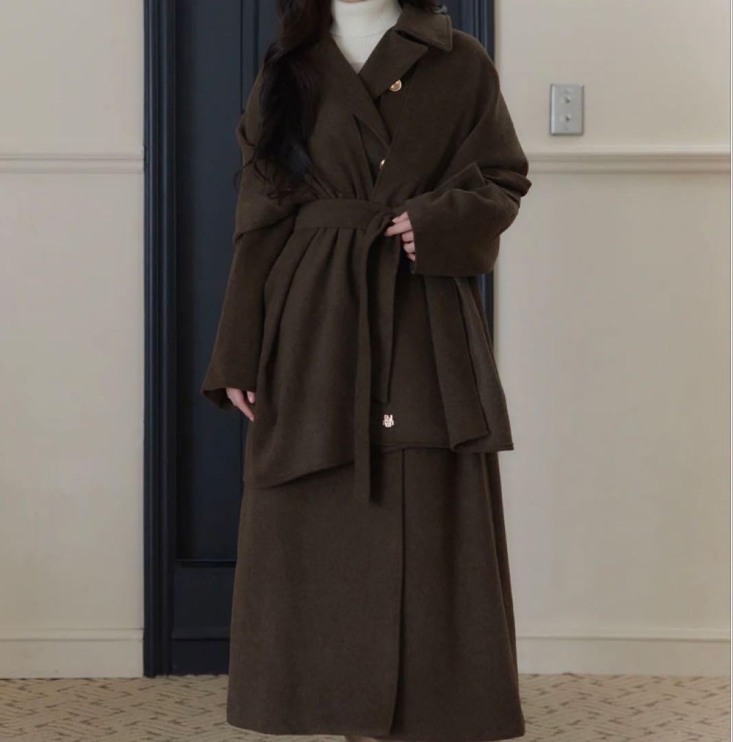 完売 poláura ポローラ MANYWAYウールロングトレンチコートブラウン