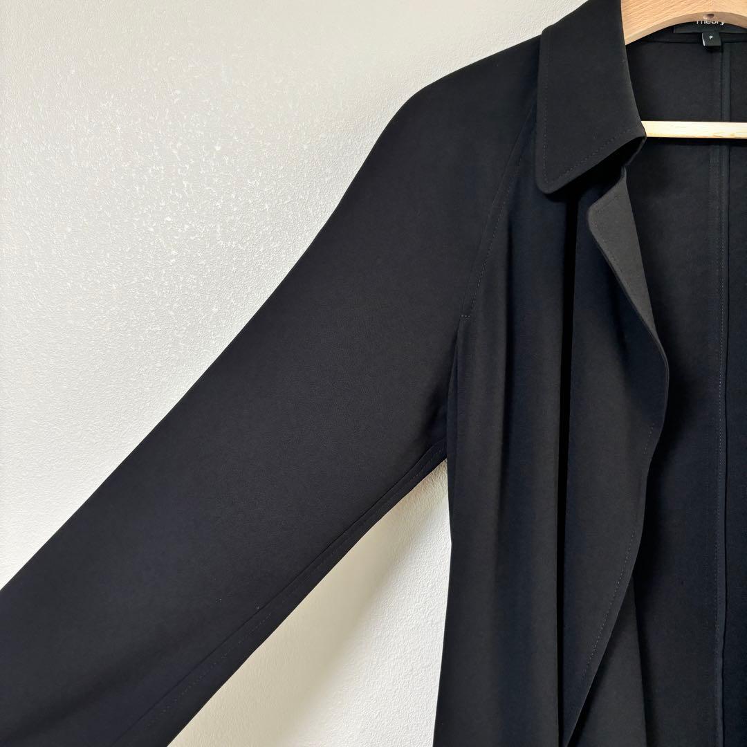 ののこ　セオリー　ベルト付きトレンチコート　アセテート　黒　裏地無し