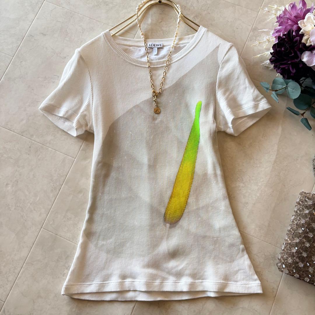 NO.4-110 LOEWEアナグラム刺繍　希少リブ半袖カットソーXS