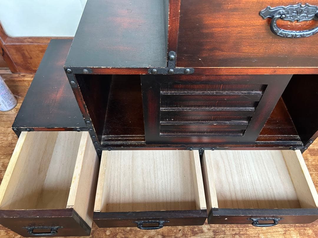 レトロ調 階段タンス 和風 民芸家具 小物収納　左下り