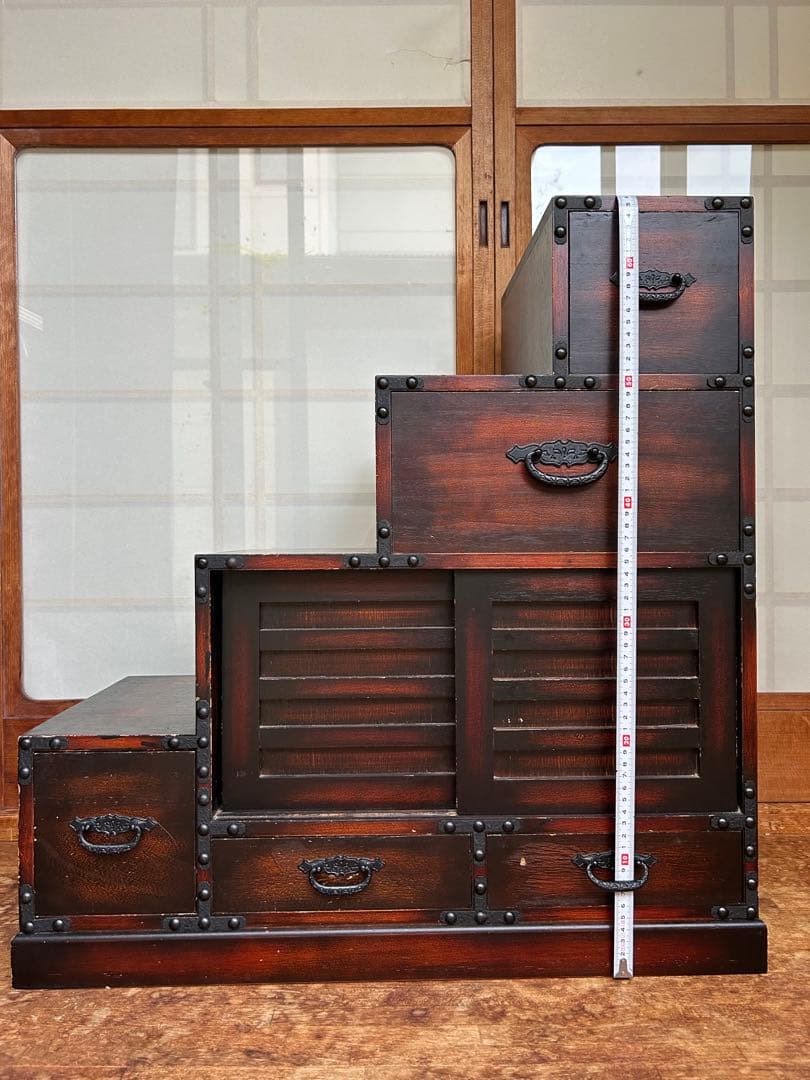 レトロ調 階段タンス 和風 民芸家具 小物収納　左下り