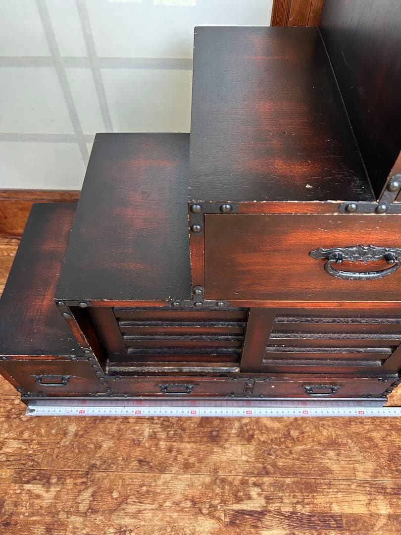 レトロ調 階段タンス 和風 民芸家具 小物収納　左下り