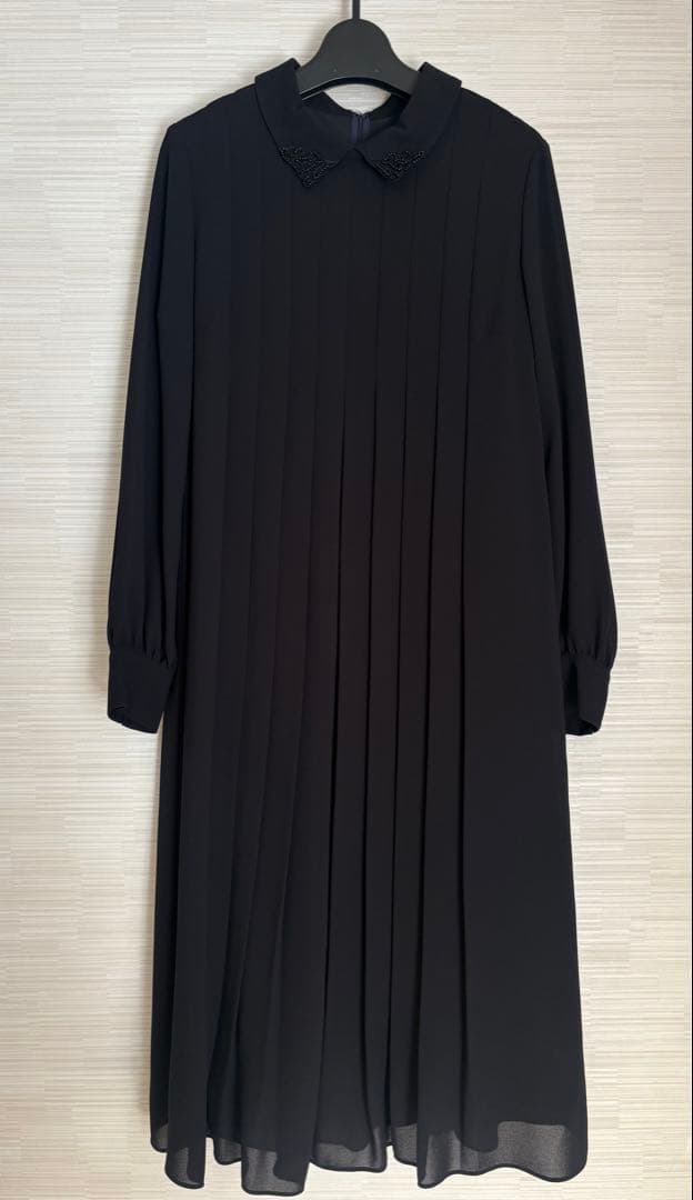 24年ANAYIアナイ5.9万円シアードビービジューカラーワンピース36ネイビー