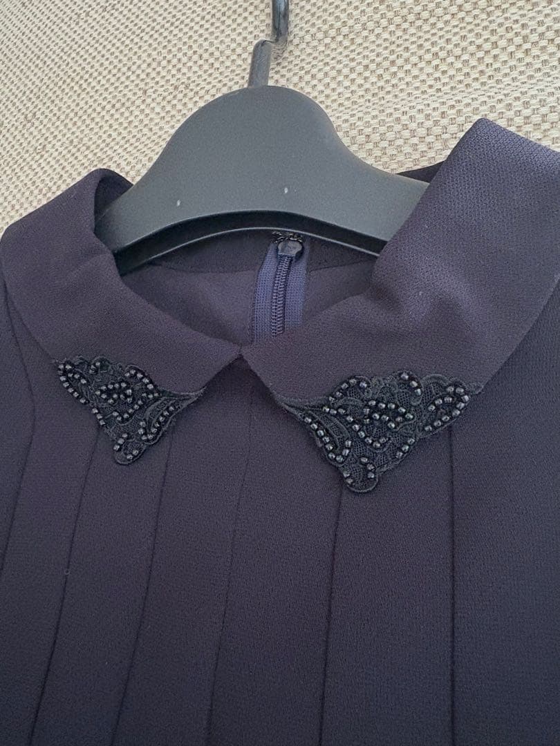 24年ANAYIアナイ5.9万円シアードビービジューカラーワンピース36ネイビー