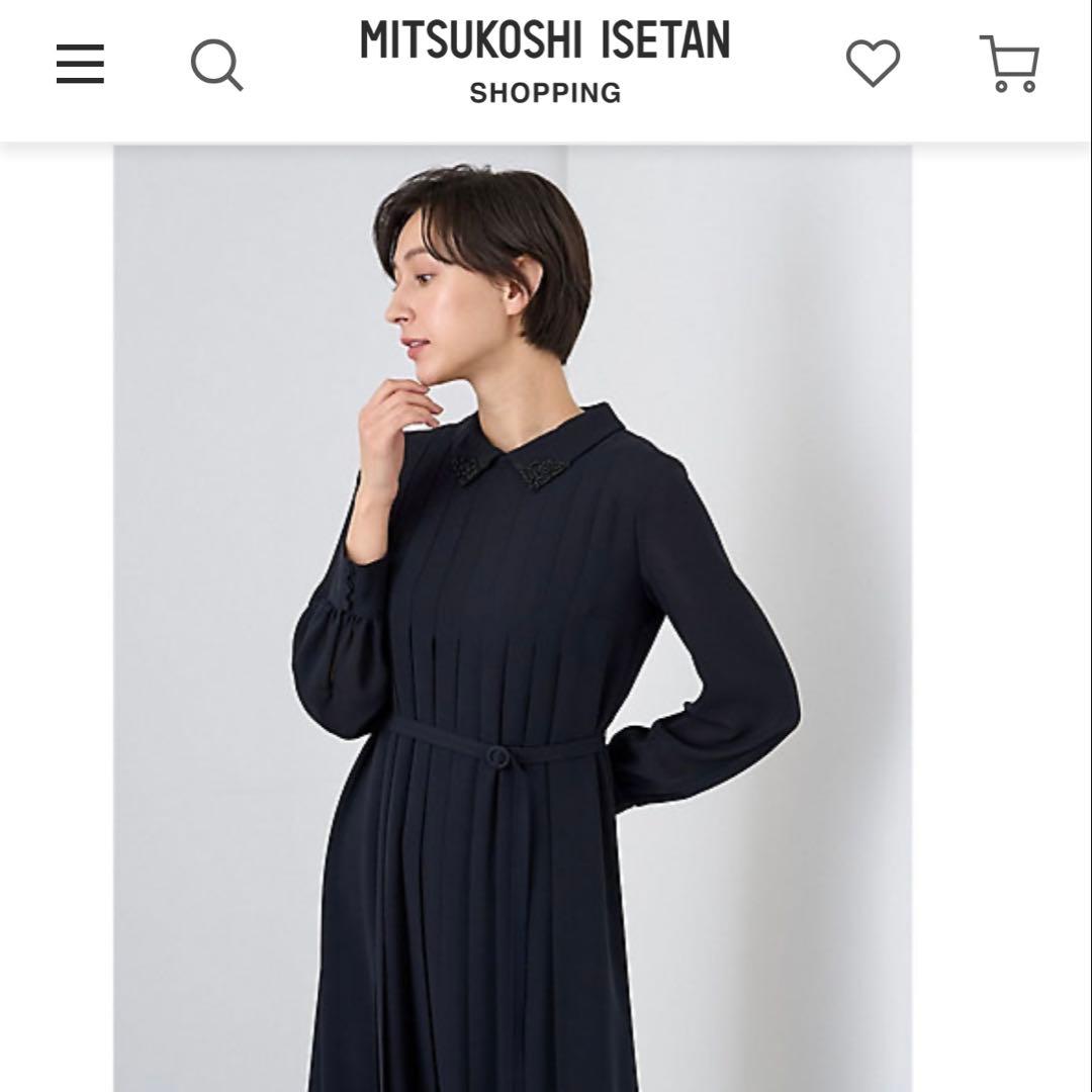 24年ANAYIアナイ5.9万円シアードビービジューカラーワンピース36ネイビー