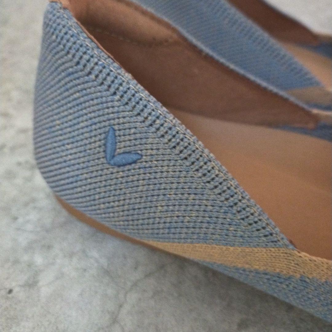 VIVAIA　美品　ポインテッドトゥ　Vカットフラットパンプス　ニット　ブルー