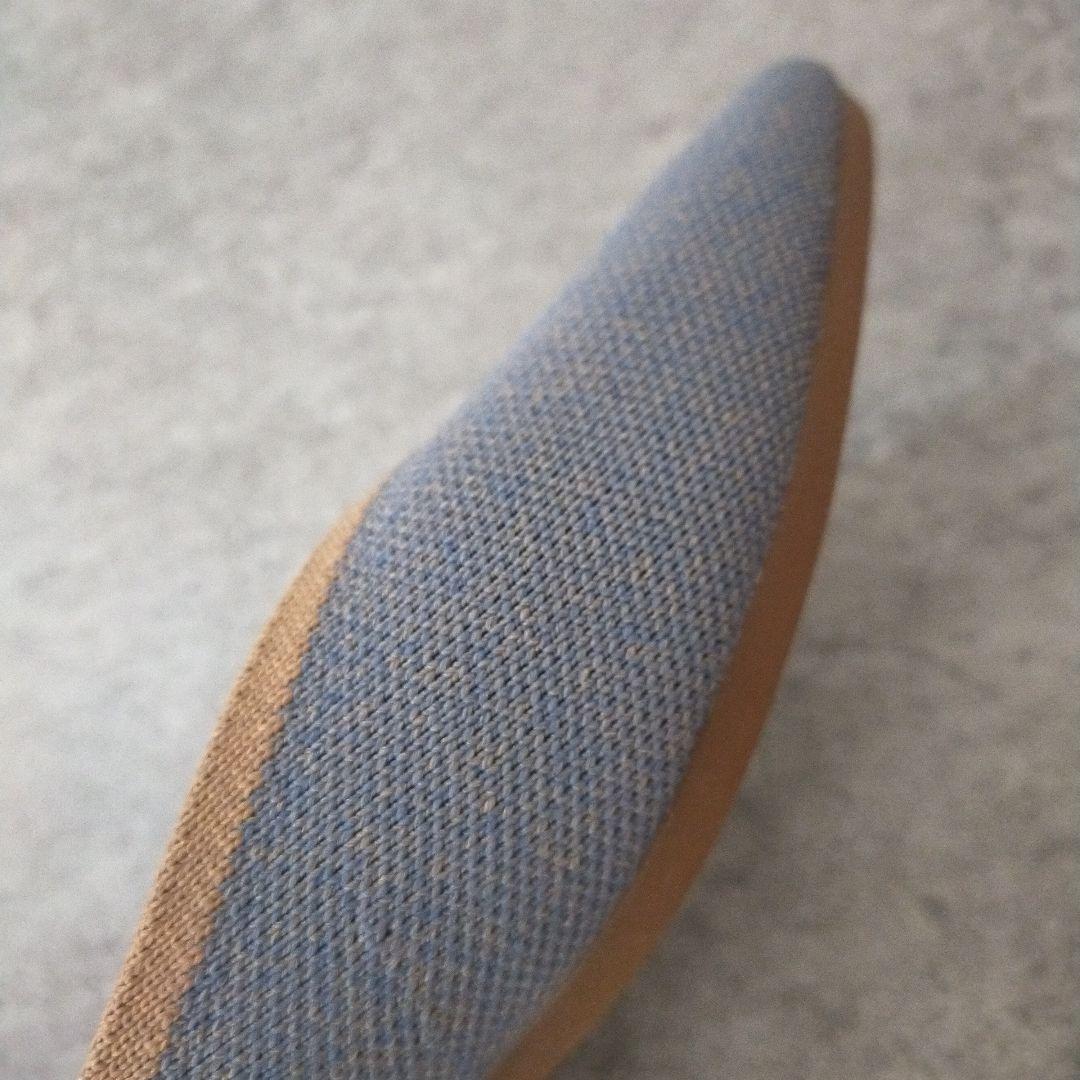 VIVAIA　美品　ポインテッドトゥ　Vカットフラットパンプス　ニット　ブルー