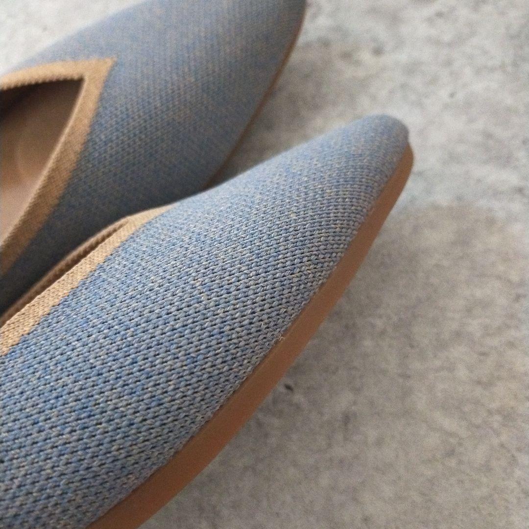 VIVAIA　美品　ポインテッドトゥ　Vカットフラットパンプス　ニット　ブルー