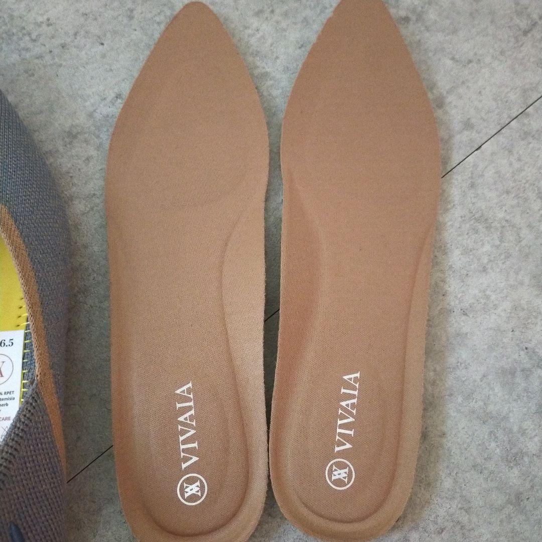 VIVAIA　美品　ポインテッドトゥ　Vカットフラットパンプス　ニット　ブルー