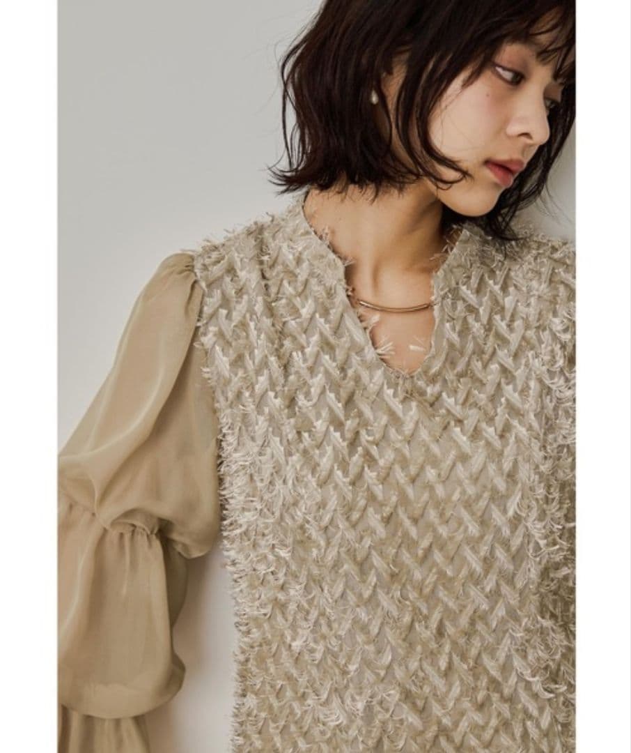 美品✨️niana デザインスリーブシャギードレス 結婚式　L