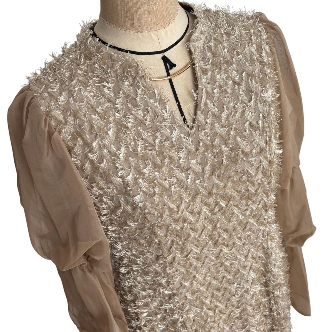 美品✨️niana デザインスリーブシャギードレス 結婚式　L