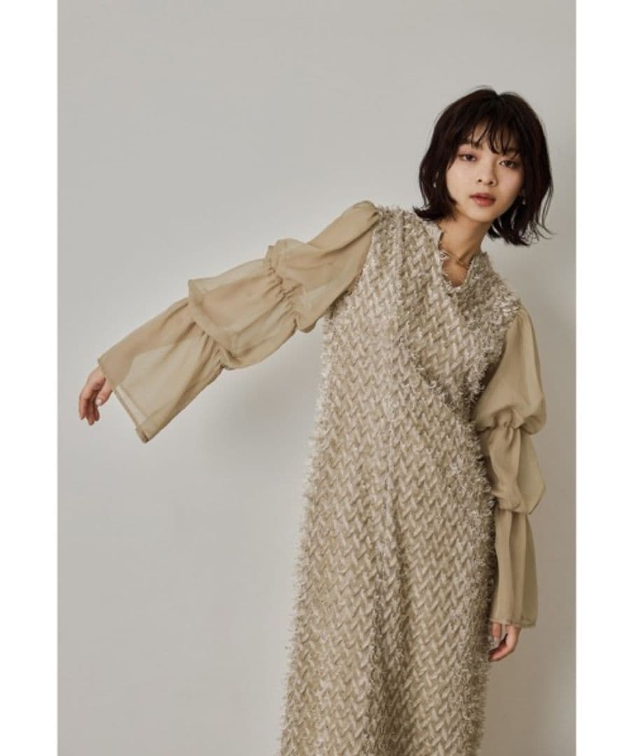 美品✨️niana デザインスリーブシャギードレス 結婚式　L