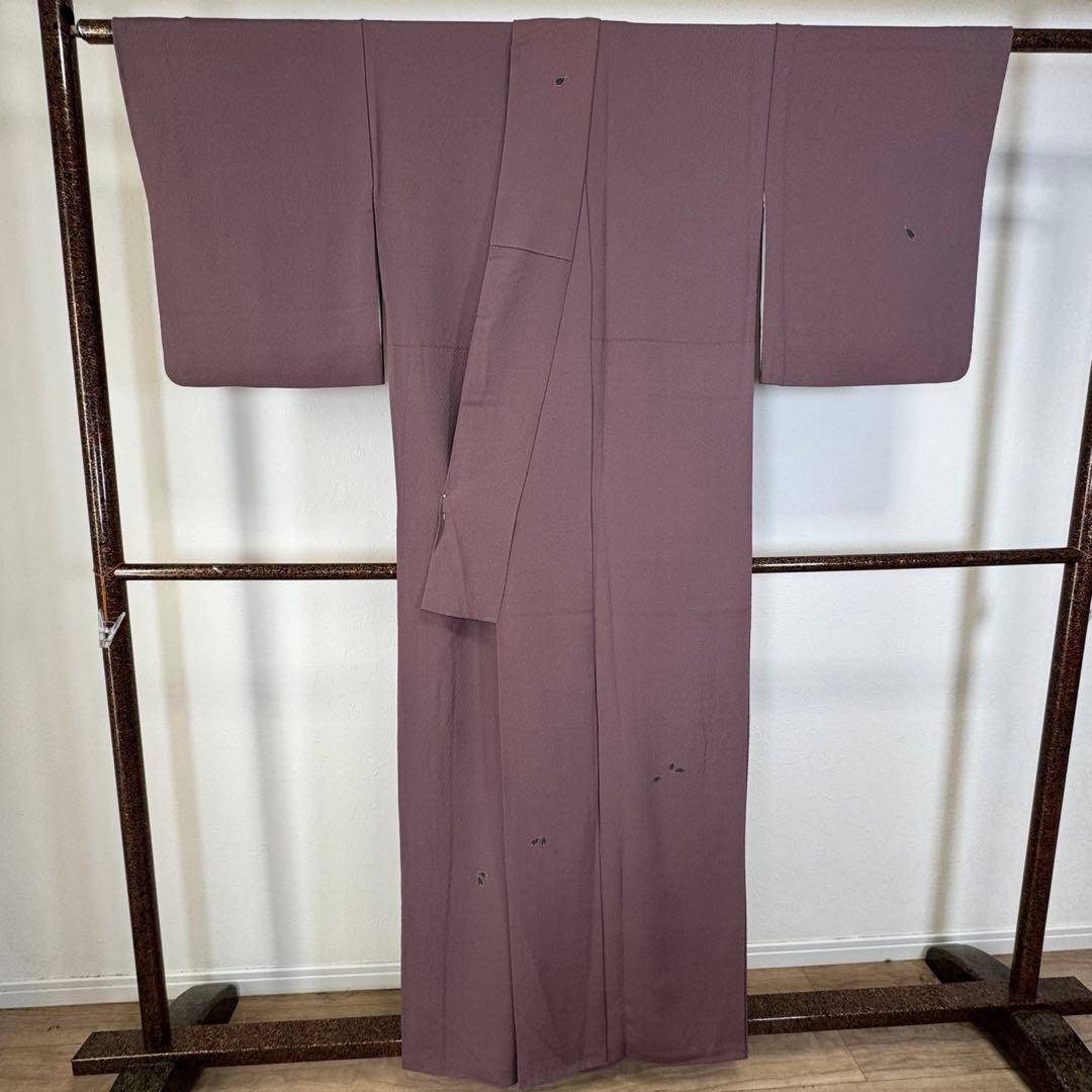 超美品　正絹　袷　広襟　付け下げ　着物　160裄65 ジュサブロー　赤紫　小豆色