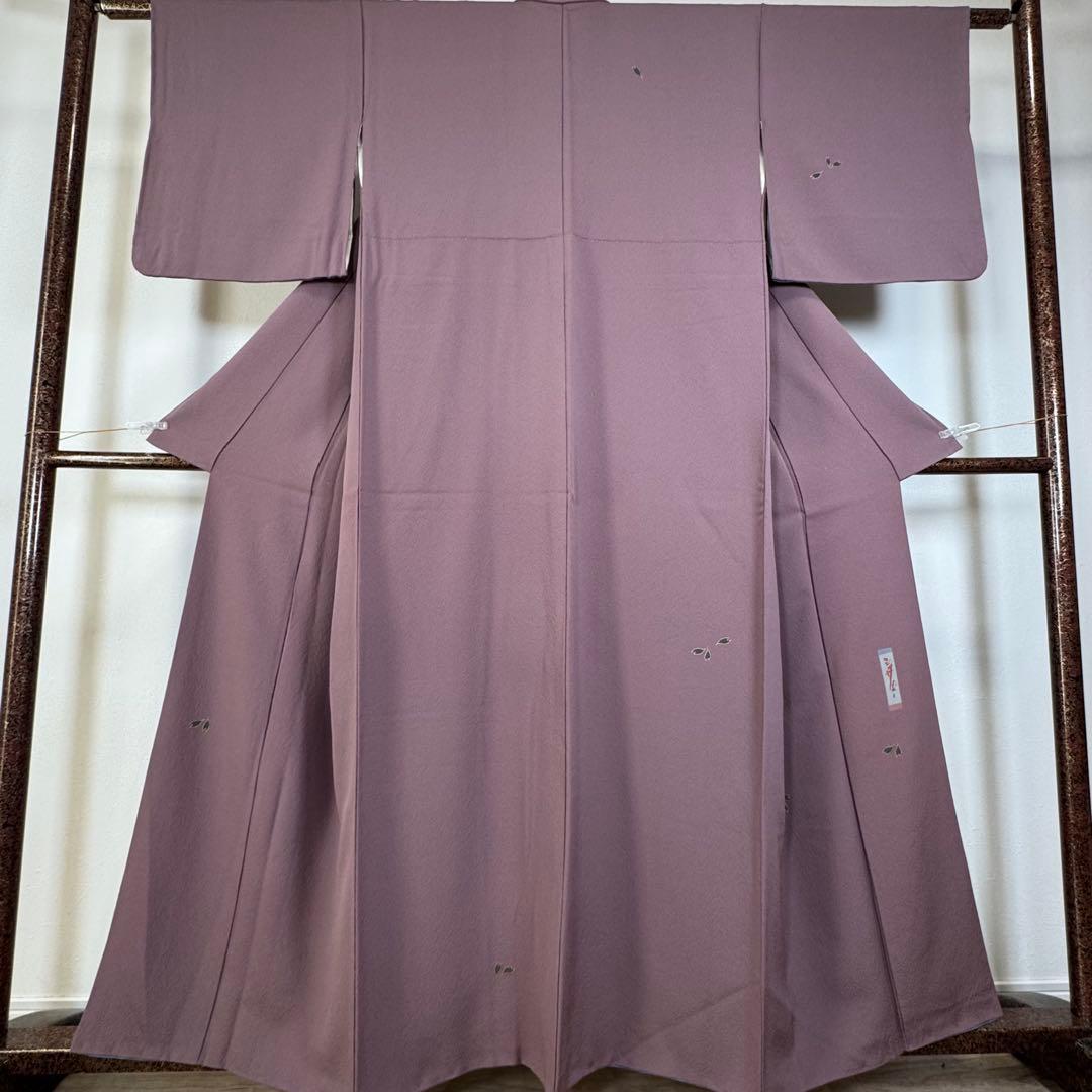 超美品　正絹　袷　広襟　付け下げ　着物　160裄65 ジュサブロー　赤紫　小豆色