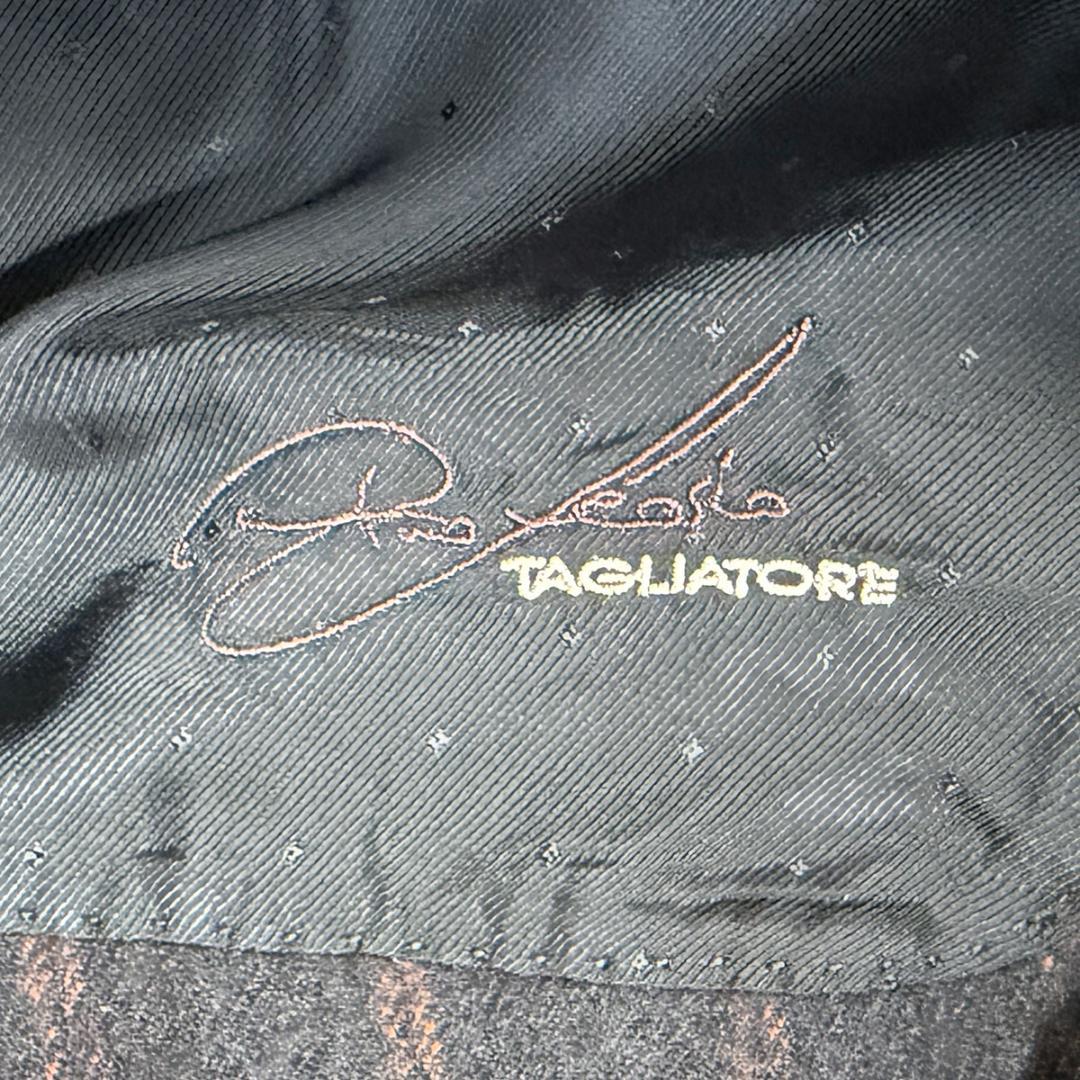 J5110 美品 タリアトーレ ストライプフランネルダブルスーツ 黒×茶 48