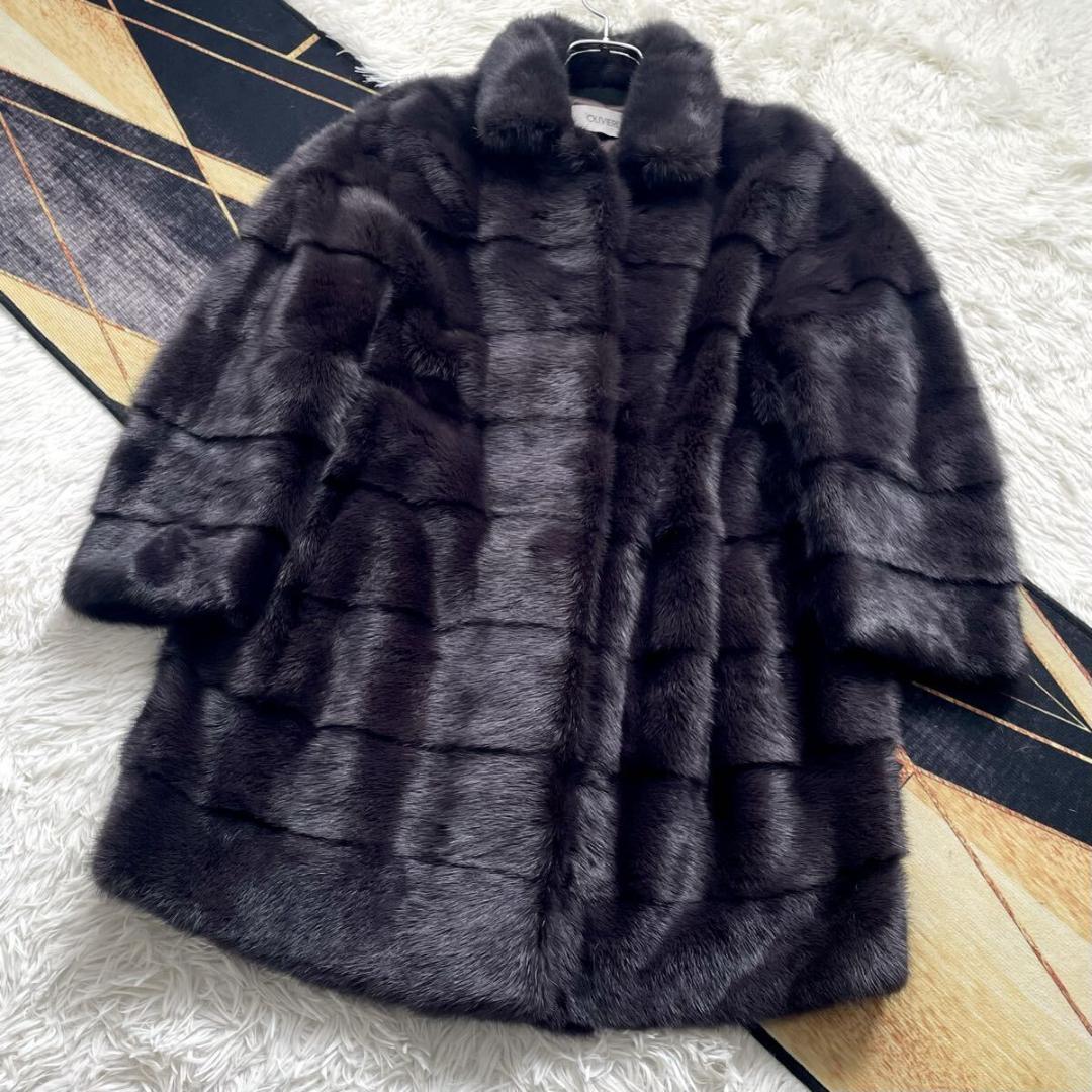 近年人気モデル/横段デザイン 深紫 ミンク ファーコート 軽量 毛皮 アウター