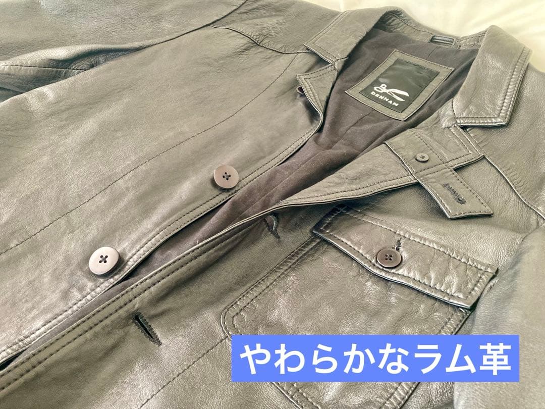 【DENHAM】メンズ　ラム革テーラードジャケット　ブラックM size