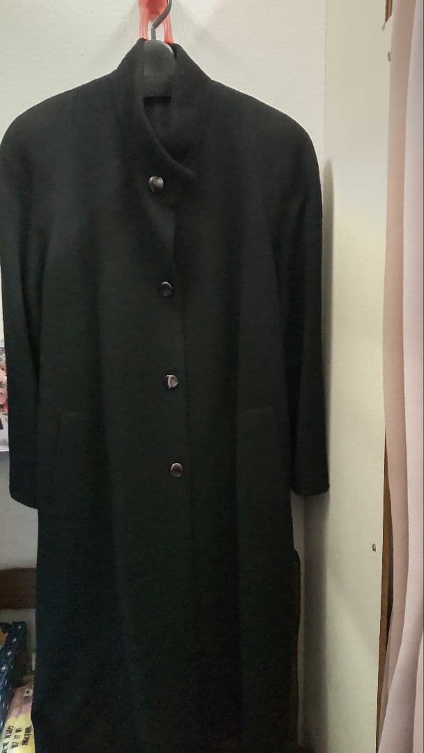 【ゆみゴン】ウール　（カシミヤ表示）ブラックロングコート13号