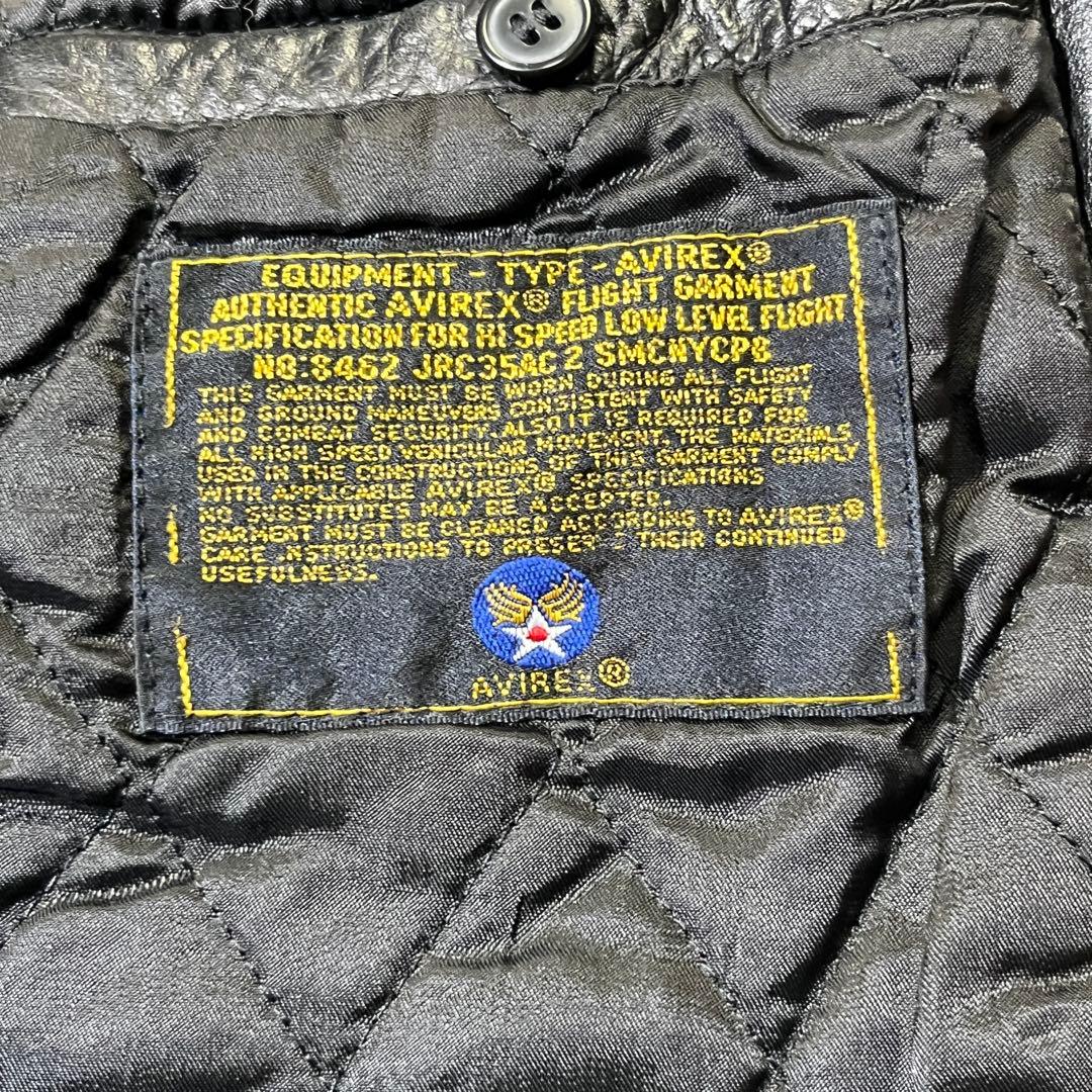 AVIREX レザースタジャン　ワッペン　ダークブラウン　S キルティング　本革