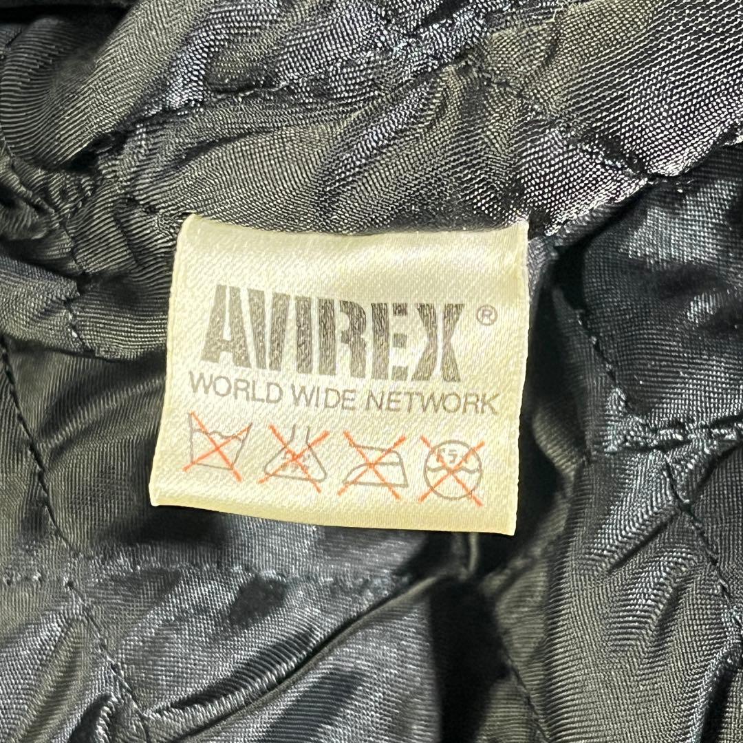 AVIREX レザースタジャン　ワッペン　ダークブラウン　S キルティング　本革