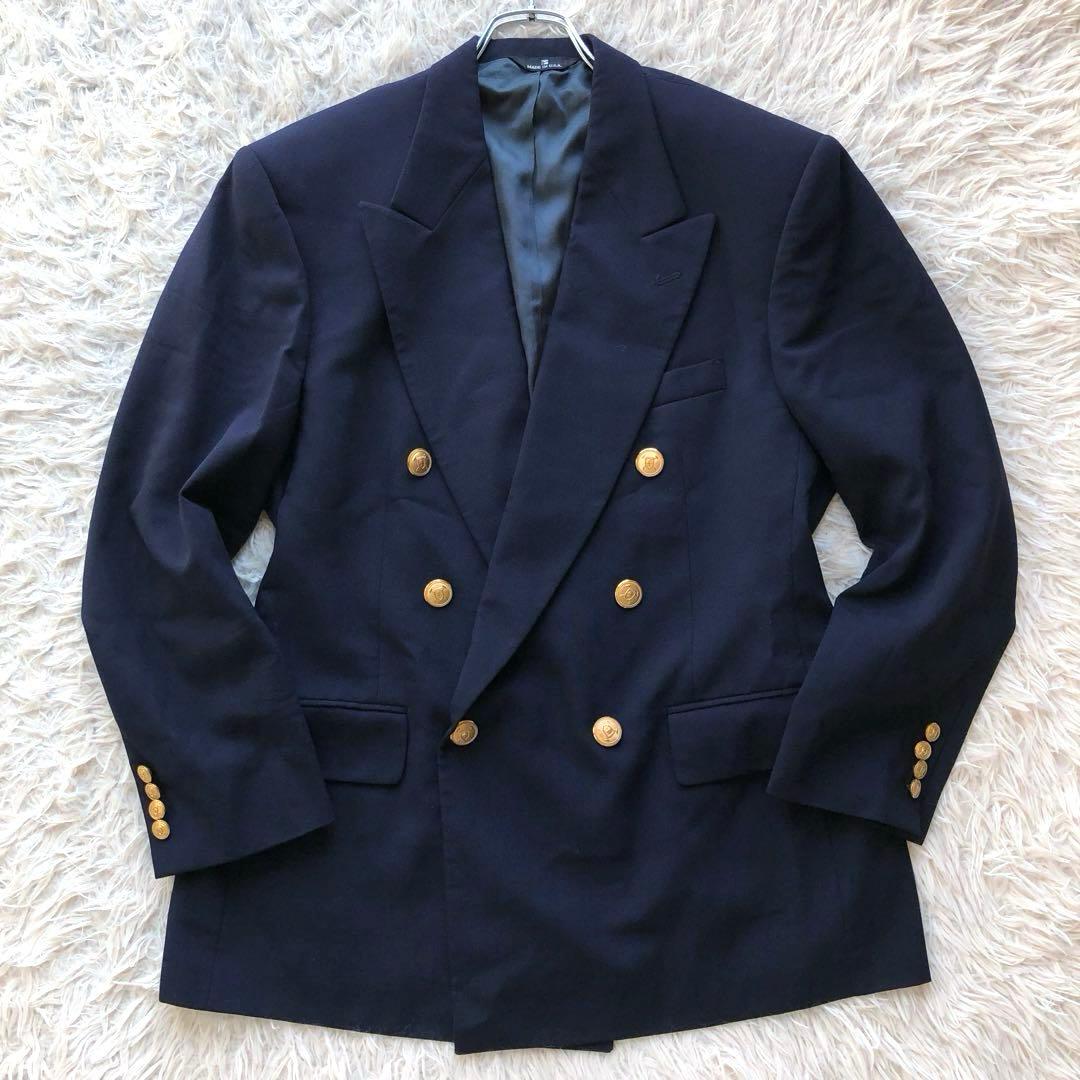 【USA製 美品 XL】ラルフローレン　紺ブレ　ダブル　金ボタン　ウール