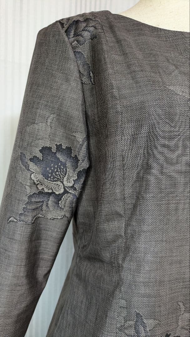 No245 大島紬着物リメイク ９マルキ茶泥大島紬 プリンセスラインワンピース