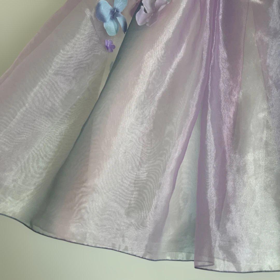 ドレスコグラデーションパープルオーガンジードレスフラワーリボン美品発表会